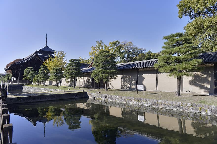 Япония, Киото, храм, пътуване, архитектура, известното място, вода, размисъл, син, култури, външна сграда