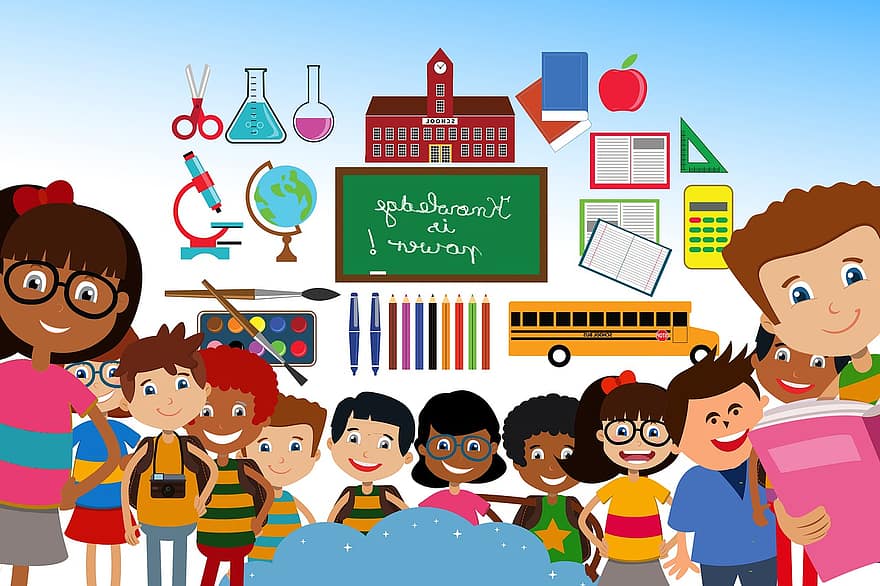 школа, ученики, дети, доска, цветные карандаши, школьные сумки, образование, учить, знания, зачисление в школу, обратно в школу