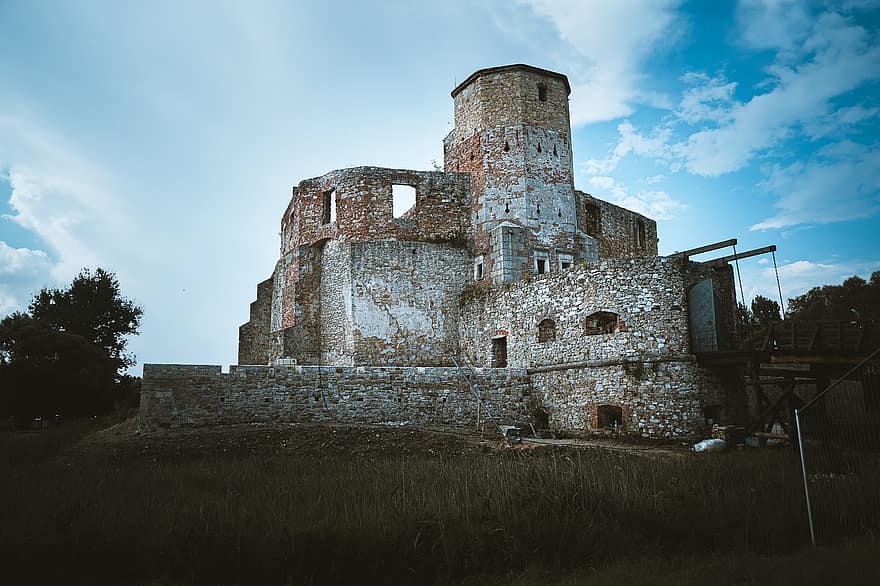 城、廃墟、古い、放棄された、建物、歴史的な、砦、要塞、城塞、石造り、石積み