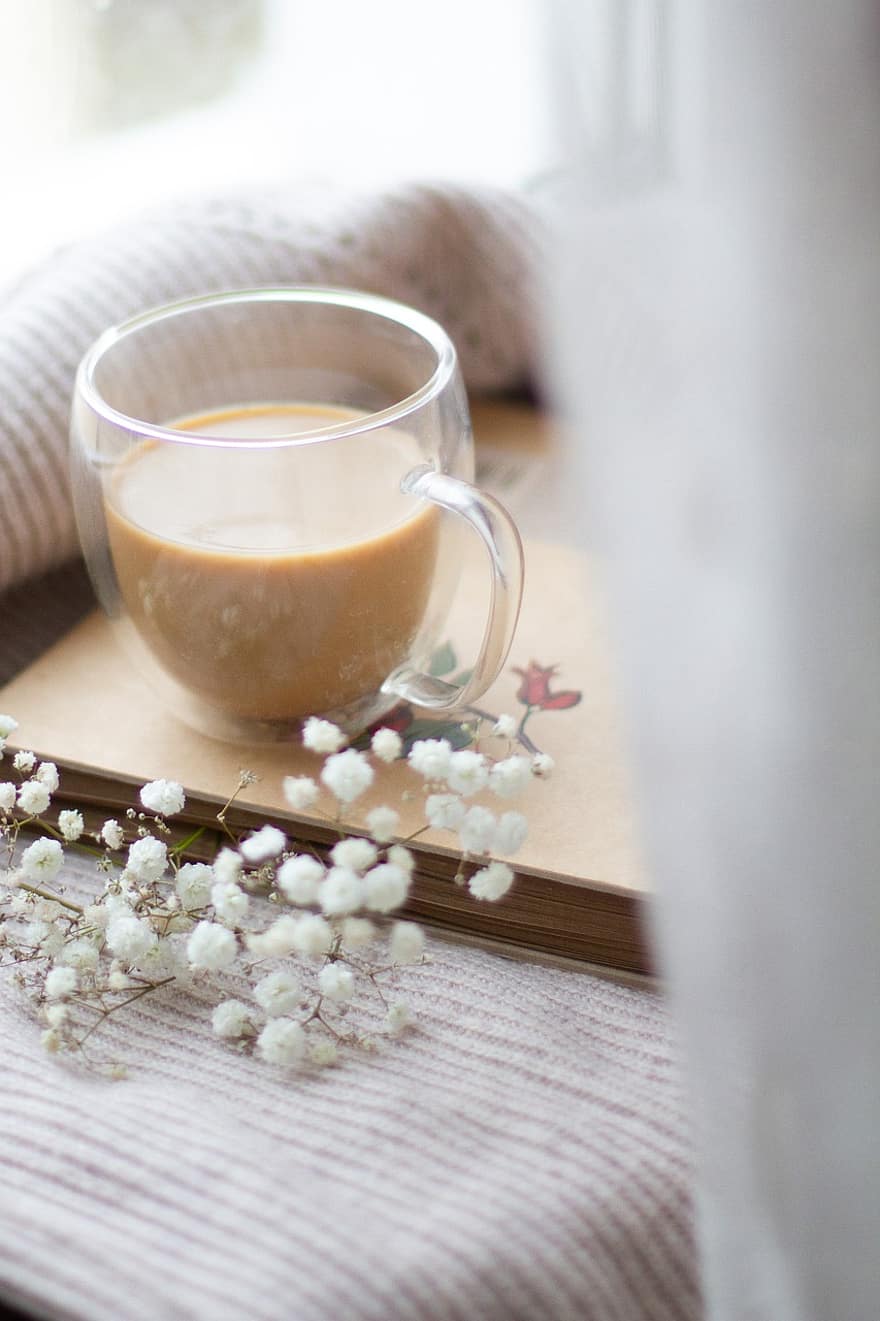 Drink, Coffee, Flowers, Cup, Mug, Morning, Glass