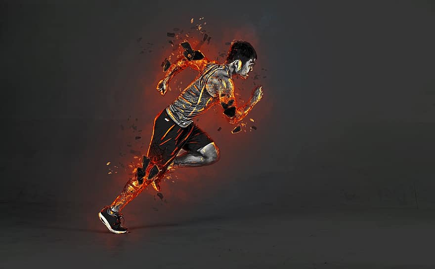бегун, фитнес, картина, Изобразительное искусство, Пожар, сжигание, люди, спорт, один человек, движение, спортсмен