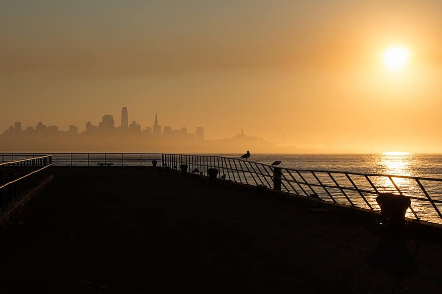 San Francisco, Miasto, Kalifornia, horyzont, pejzaż miejski, Ameryka, wschód słońca