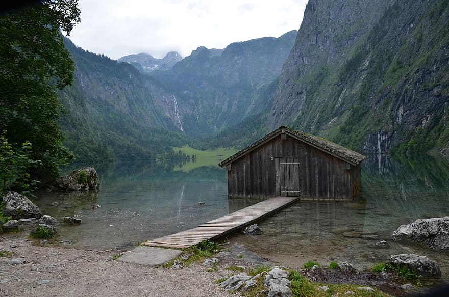 верхнє озеро, königssee, berchtesgaden, Баварія, вид, твердий, масив, Німеччина, альпійський, води, природи