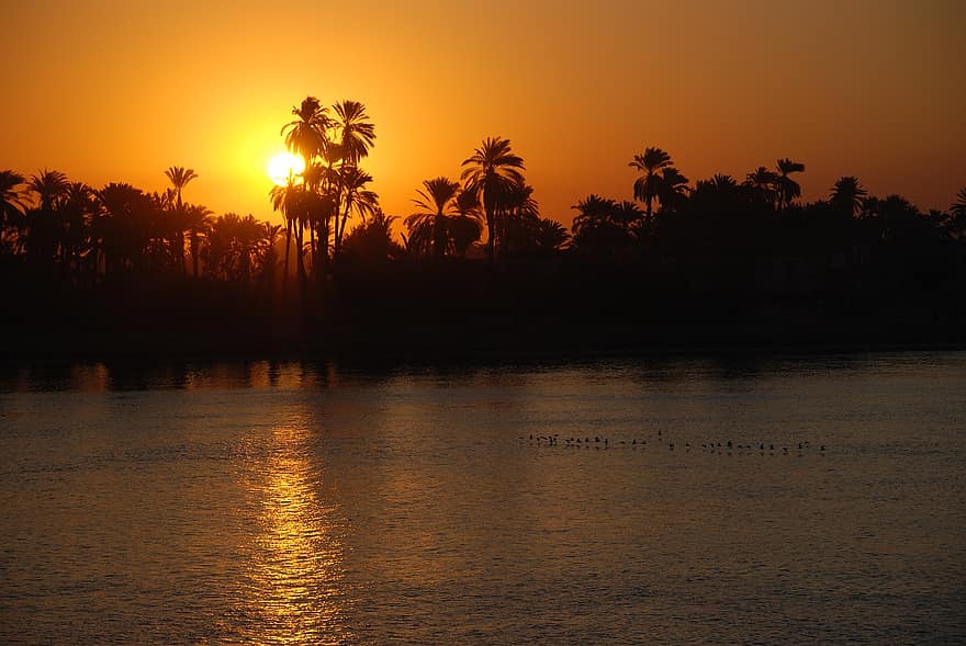 eau, Soleil, mer, Egypte, Nil, le coucher du soleil