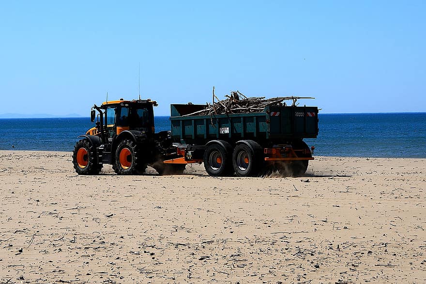 doprava, traktor, pláž, písek, odpad, vozidlo, motor, stroj, přívěs, zařízení, odpadky