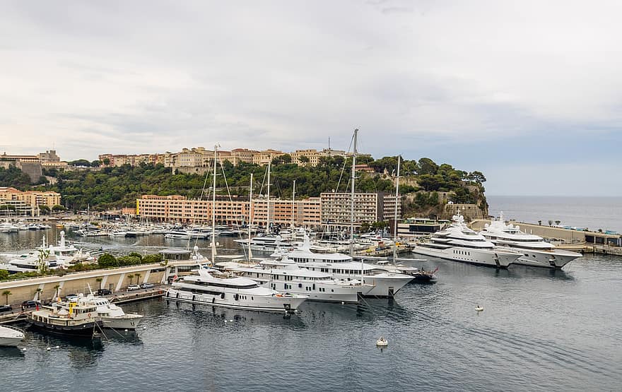 Middellandse Zee, oceaan, haven, jacht, haven van Monaco, Franse riviera, stad, nautisch schip, water, reizen, vakanties