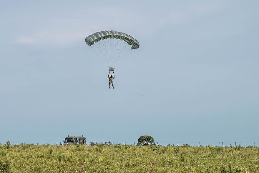 parachutist, parachute, leger, extreme sporten, mannen, avontuur, sport, vliegend, snelheid, risico, activiteit