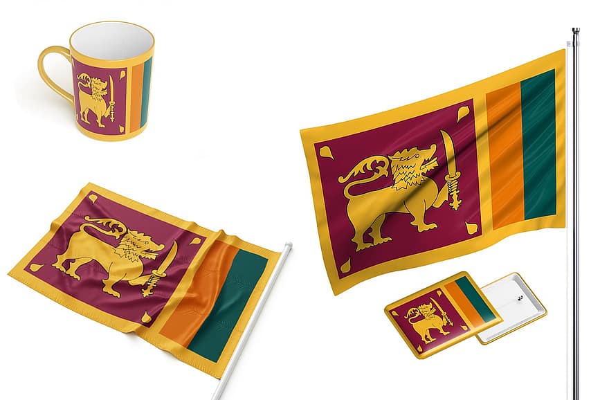Шрі Ланка, країна, прапор, Значок на шпильці, кухоль, чашка, флагшток, Національний прапор, символ, незалежність, Національний день