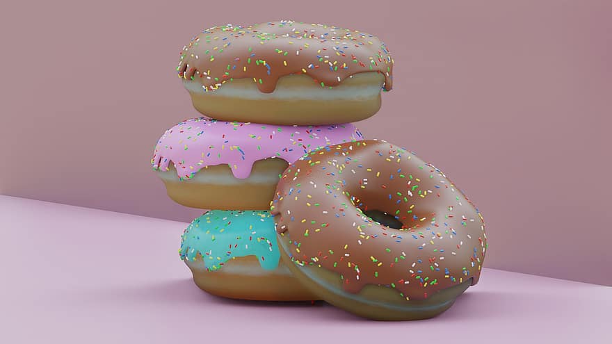Donuts, Dessert, Sweets, Pastries, Food, Chocolate, Doughnuts, 3d, Blender