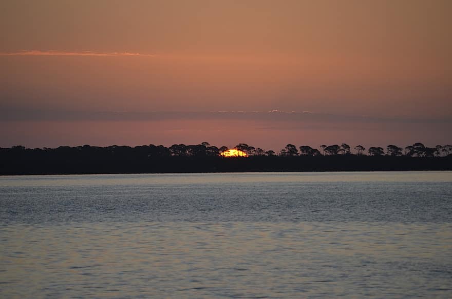 le coucher du soleil, la nature, Lac, océan, crépuscule, en plein air, Floride, eau claire, palmiers, île