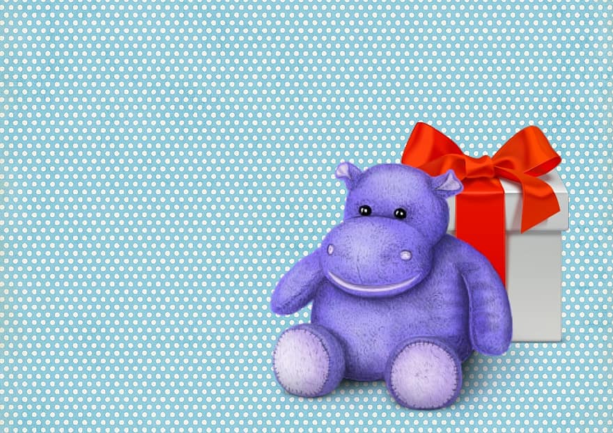 Χριστούγεννα, χαρούμενος, κάρτα, παιδιά, αρκουδάκι, αρκούδα, ιπποπόταμος, δώρο, Παρόν Αγόρι, μπλε, διακόσμηση
