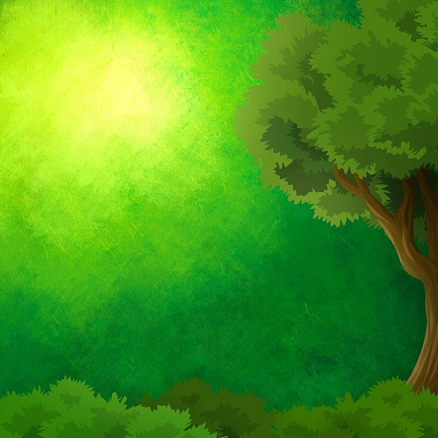 stromy, keř, zelená, kreslená pohádka, pozadí