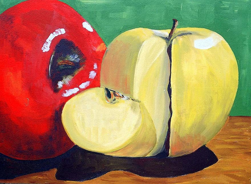 แอปเปิ้ลอะคริลิค, จิตรกรรม, งานศิลปะ, ผ้าใบ