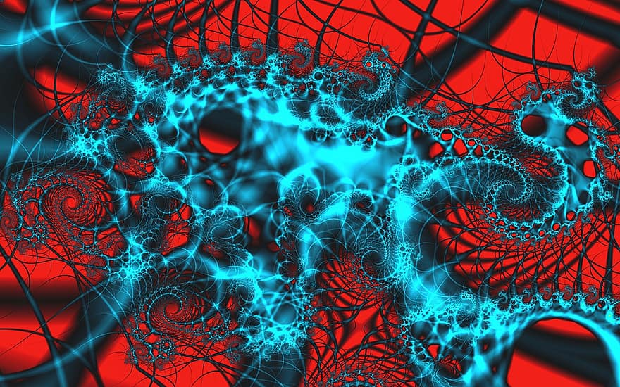 fractal, abstract, kunst, digitale kunst, rood, blauw, vreemd