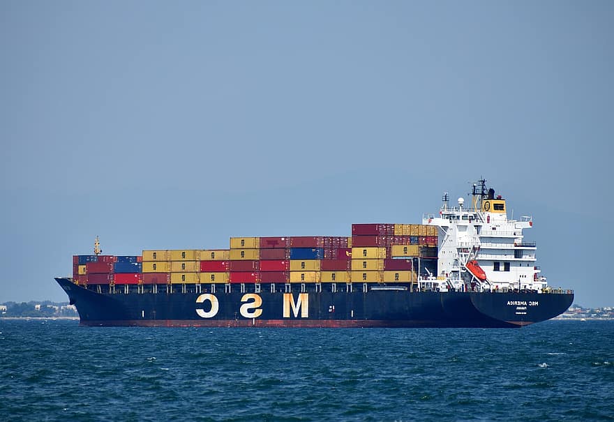 船、貨物、容器、業界、輸送、海、輸出する、トレード、ボート、青、セーリング