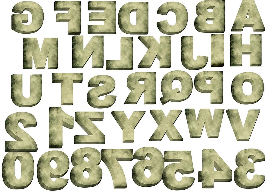 brieven, psd, 3d, steen, alfabet