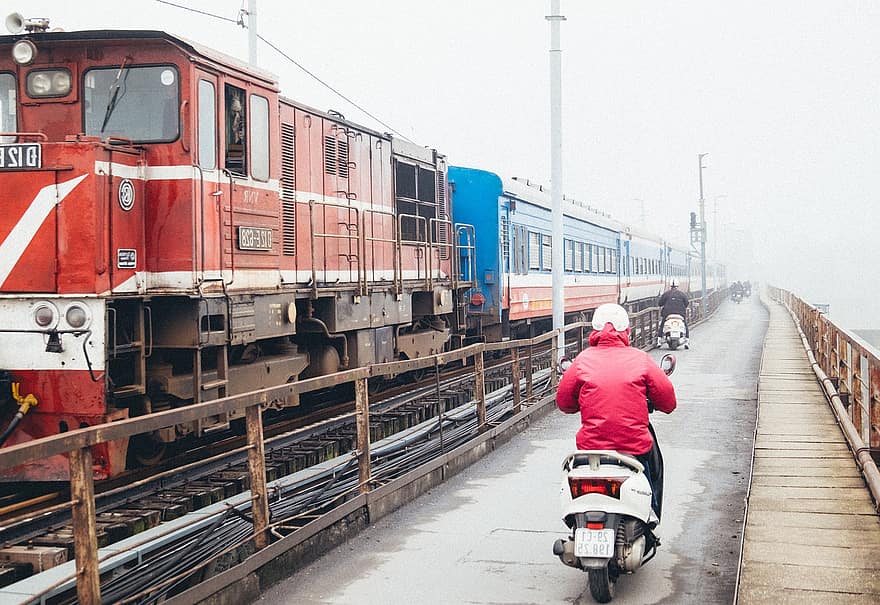 tren, ferrocarril, bicicleta, asiàtic, vietnam