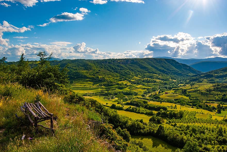 Bosnija ir Hercegovina, kraštovaizdį, vaizdas, panorama, perspektyvos, pobūdį, kalnai, slėnyje, dangus, debesys, Europa