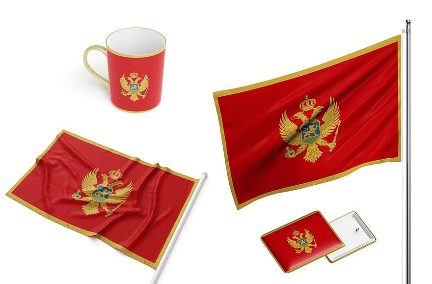 Montenegro, país, bandeira, nacional, desenhar, copo, identidade