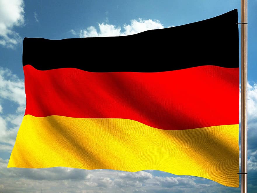 flagga, Tyskland, nationalitet, vind, blåsa, himmel