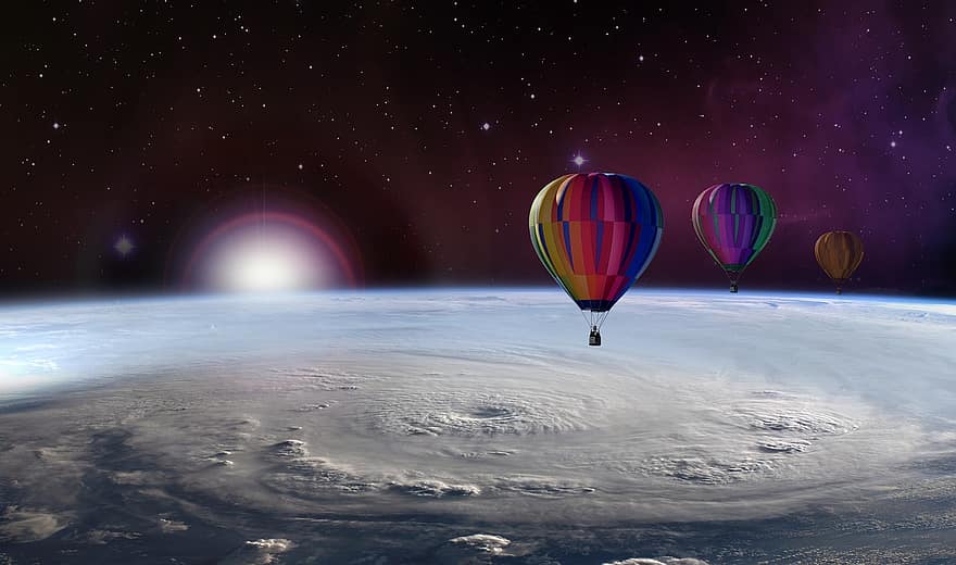 ballon, ballon captif, voyage en ballon, climat, chauffage, changement climatique, mission, tornade, typhon, selva marine, espace