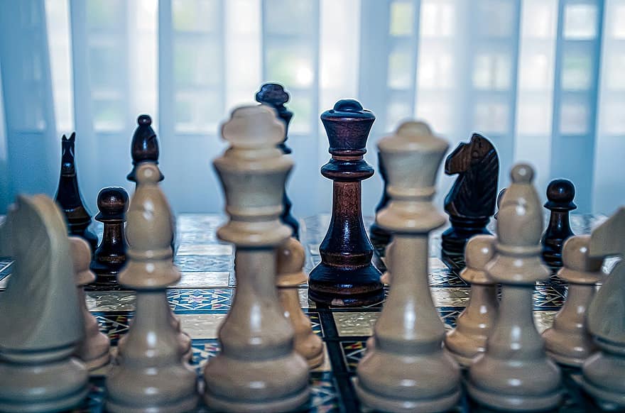 sakk, stratégia, játszma, meccs, Sport, sakkfigurák, sakkjáték, sakktábla, király és királynő, korona, társasjáték, játék