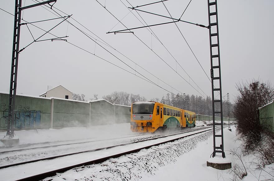 поезд, путешествовать, транспорт, мотоциклы, зима, снег, вид транспорта, движение, общественный транспорт, железнодорожные пути, автомобиль