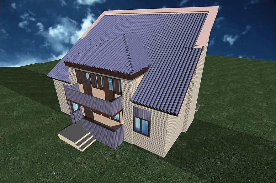 rumah, pondok, Model-3d, jumlah, proyek, Arsitektur, bangunan