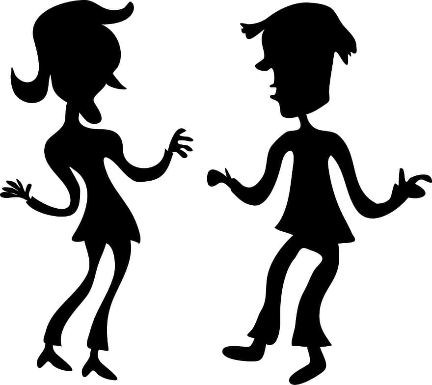 People, Silhouettes, Cartoon, Couple, Talking, Friends, Chatting, Silhouette People, Man, Woman