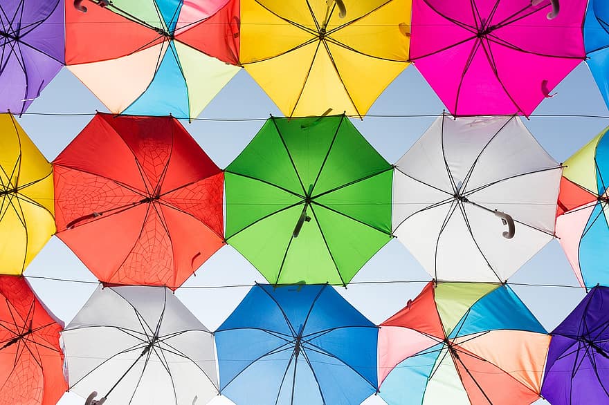 paraplu's, decoratie, achtergrond, kleurrijk, hemel, patroon, decoratief, buitenshuis, dag, zomer