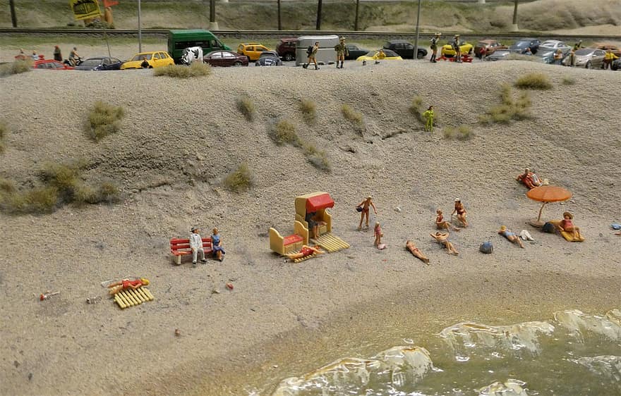 strand, miniatuur model, miniwereld, Rotterdam, museum, miniatuur, zand, zomer, vakanties, reizen, pret