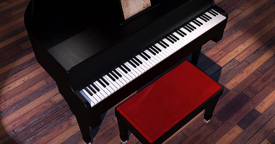 fortepijonas, sparnas, muzika, instrumentas, klaviatūros klavišai, klaviatūros priemonė, fortepijono klaviatūra, fortepijoninė kėdė