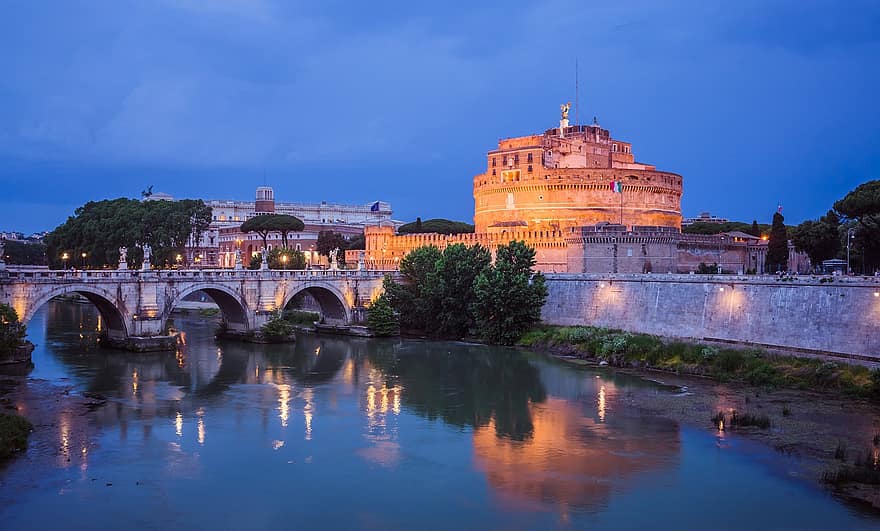 Рим, Кастель Сант'Анджело, Италия, замок, Тибр, течь, античный, древний, туризм, путешествовать, поездка по городу