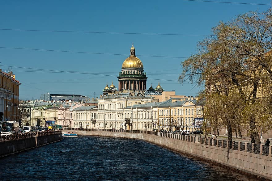 Санкт Петербург, Петър, архитектура, град, пътуване, градския пейзаж, сграда, канал, Исак