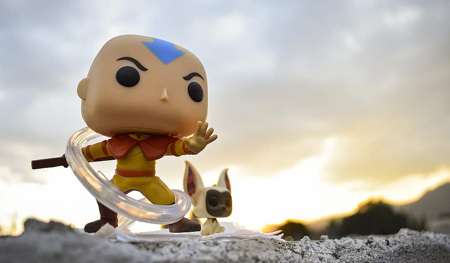 Aang, funko pop, giocattolo, figura, da collezione, tramonto