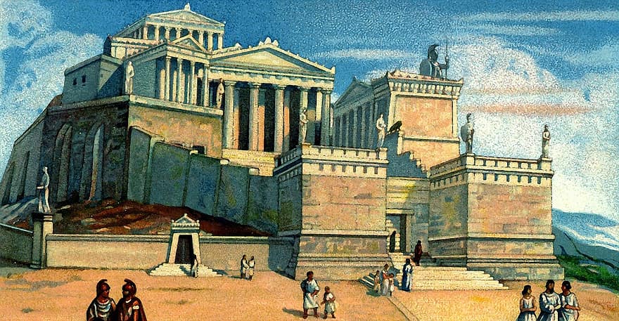 akropolis, Athena, Yunani, antik, tua, vintage, klasik, kota Tua