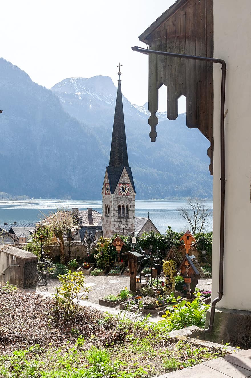 Travel, Europe, Tourism, Hallstatt, Austria, Church, Tower, Lake, Destination, architecture, christianity