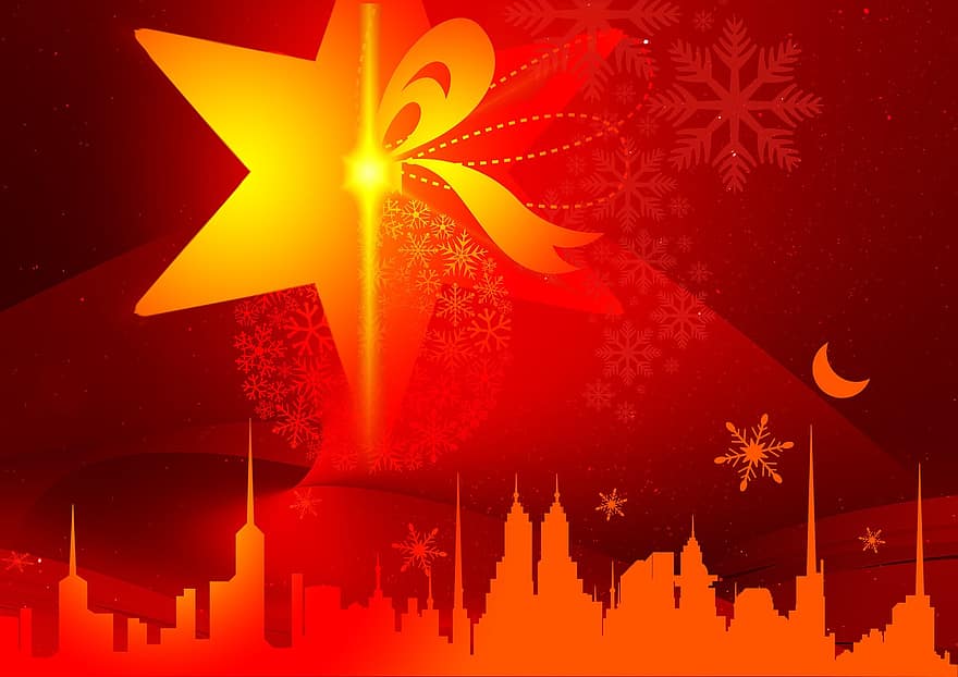 raudona, siluetas, Kalėdos, žvaigždė, šviesa, atėjimas, medis, medžio dekoracijos, apdaila, Kūčios, atmosfera