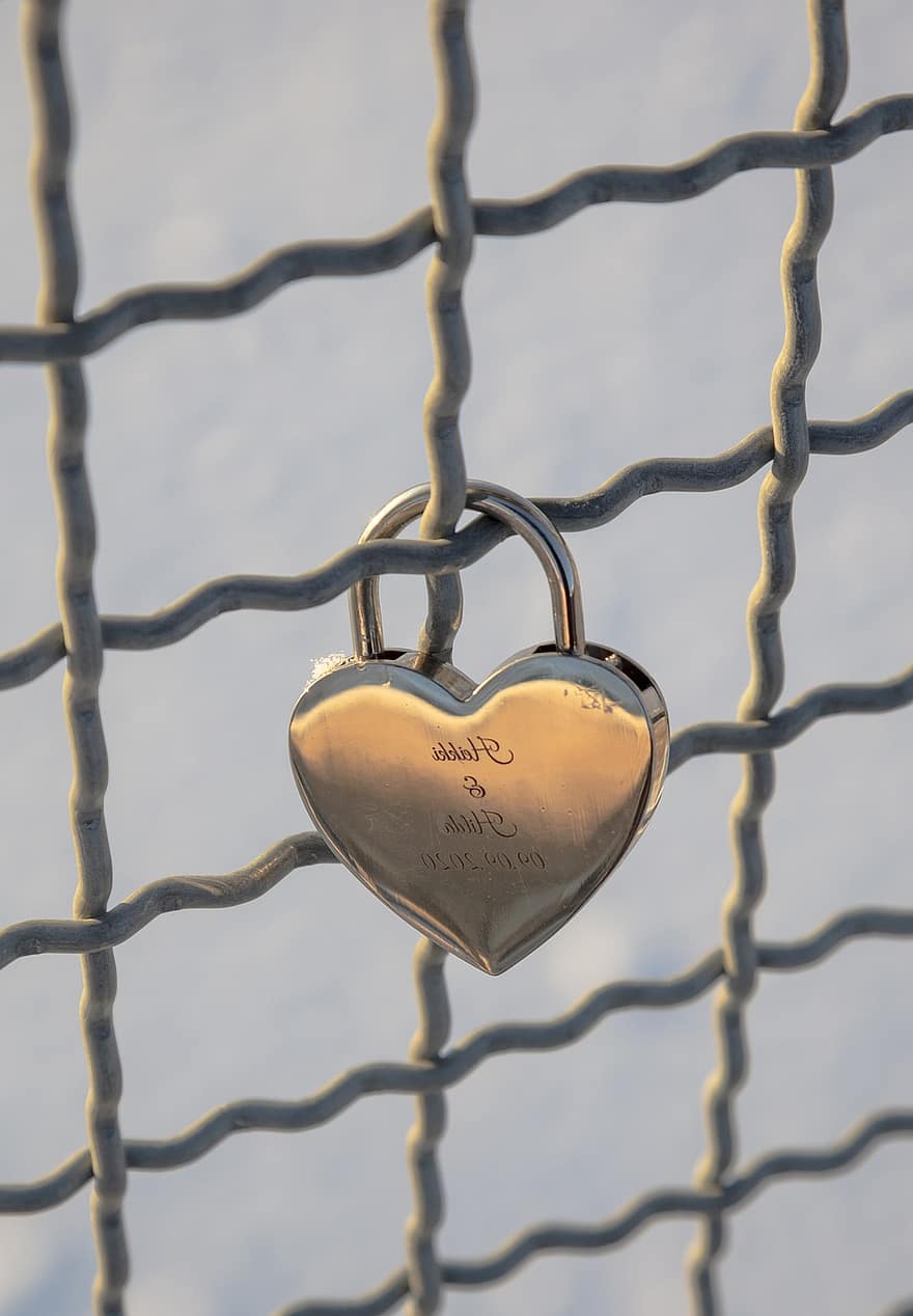 kærlighedslås, gravering, bro, romantisk, hængelås, kærlighed, metal, låse, tæt på, romantik, lænke