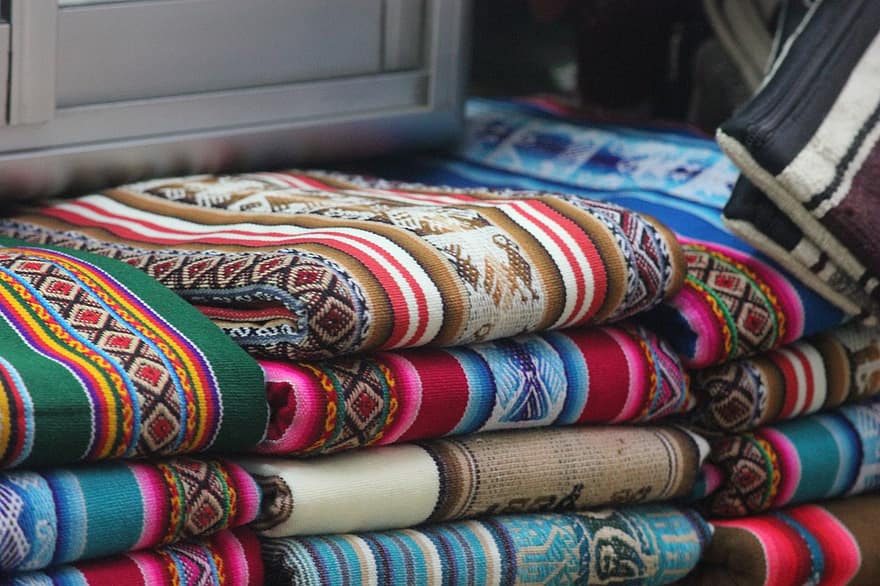 włókienniczy, tkanina, wzory, kolorowy, kształty, Poza domem, manta, Boliwia