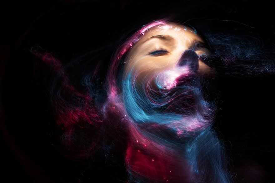 Woman, Face, Light Painting, Light, Girl, Portrait, Abstract, Colorful, Magical, Creative, Long Exposure