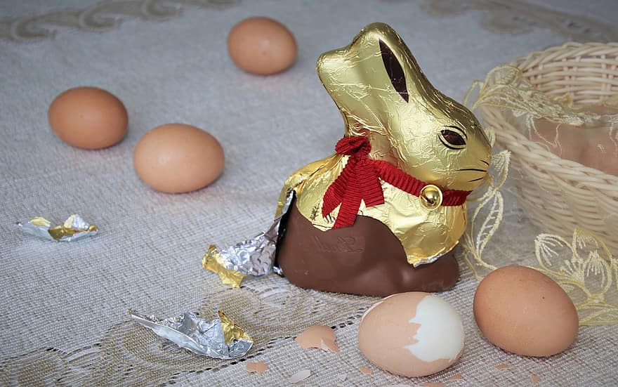 dulce, dorado, Pascua de Resurrección, después, Conejo, chocolate, huevos, personaje, brillante, liebre, conejito