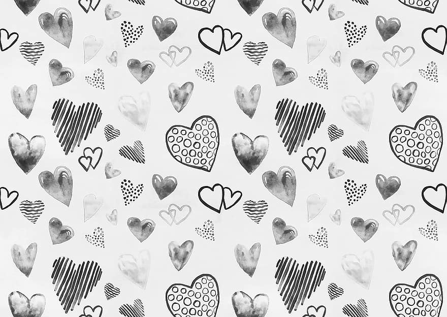 harten, liefde, ontwerp, patroon, kunst, gevoelens, waterverf, tekening, Valentijnsdag, schetsen, achtergrond