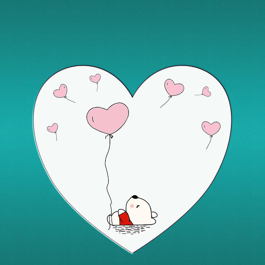 Heart, Balloons, Bear, Map, Sweet, Cute, Drawing, Wedding, Love, Romantic, Copy Space