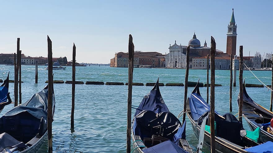 Benátky, gondola, kanál, giudecca, moře, slunce
