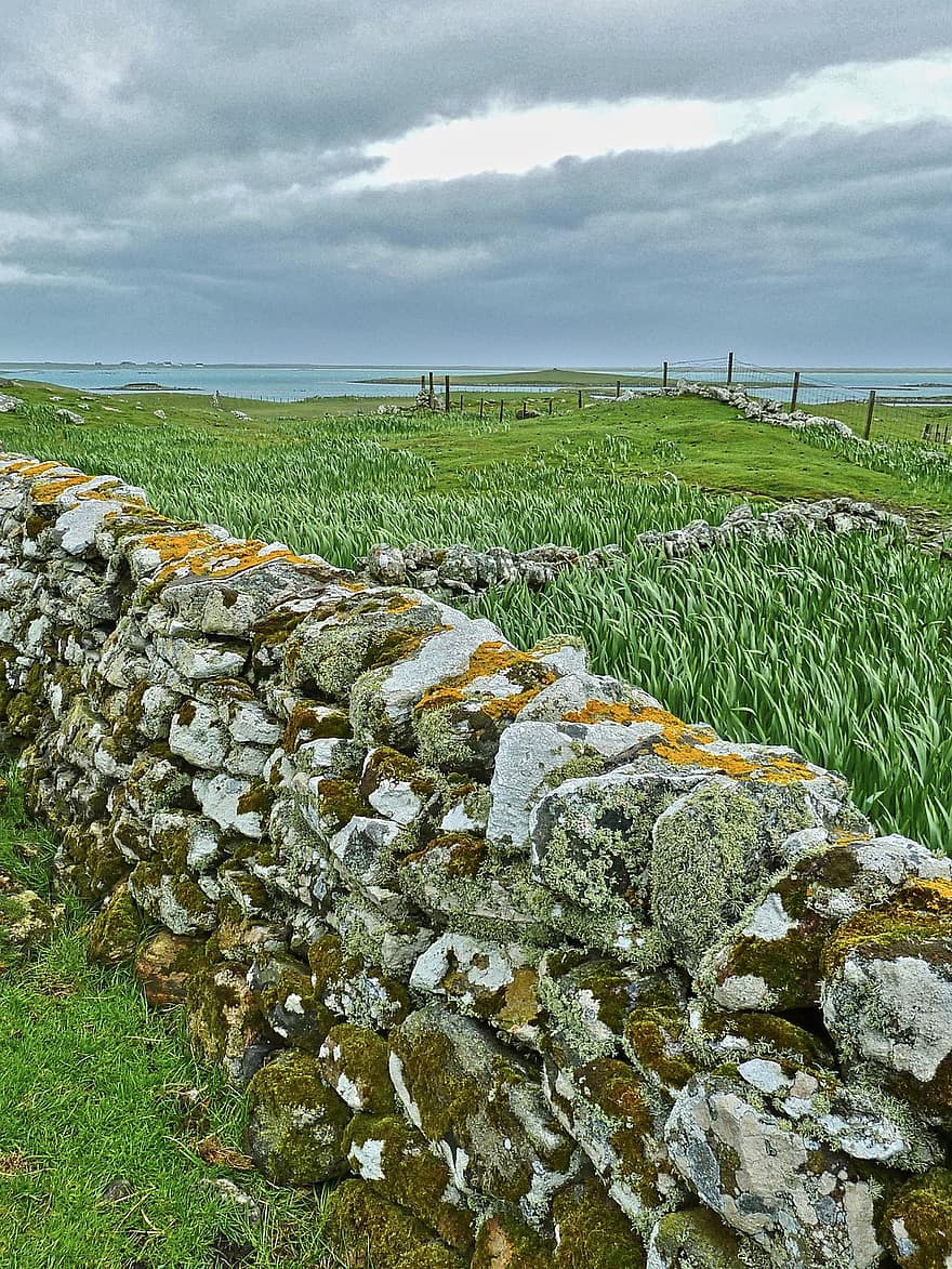 mur de pierre, des champs, mur, herbe, roches, pierre, rural, campagne, vieux, ancien, mousse