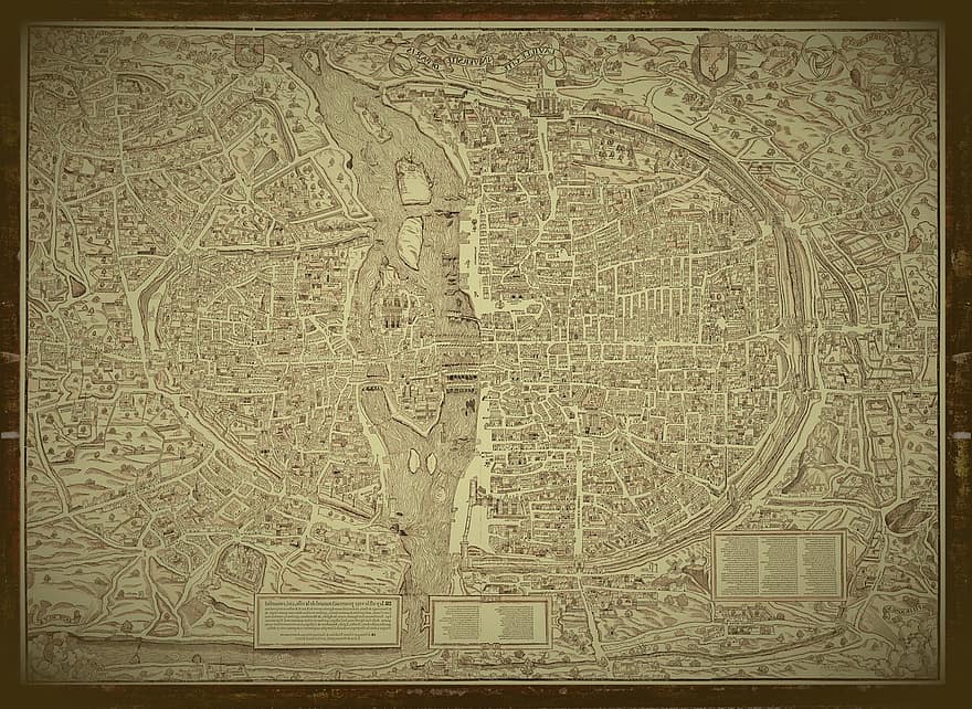 خريطة ، باريس ، مدينة ، فرنسا ، عتيق ، الرجعية ، رسم الخرائط
