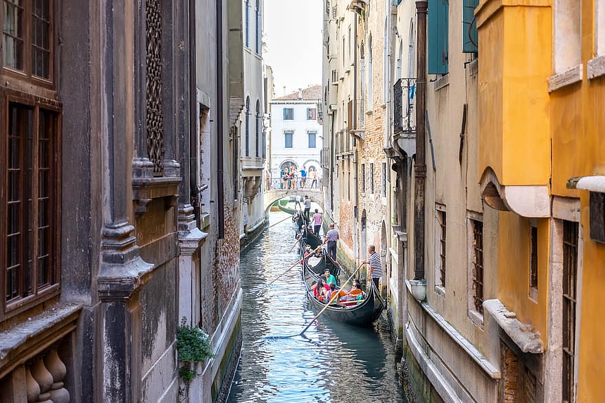 gondola, kanál, budov, Benátky, Itálie, vodní cesty, loď, grand canal, architektura, historický, město