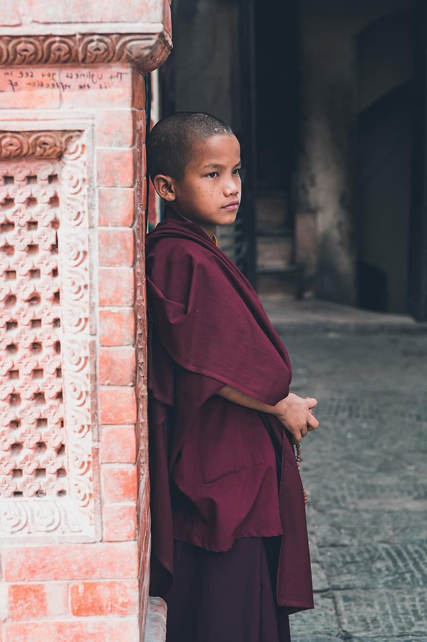 portrét, lidé, osoba, dítě, náboženství, kathmandu