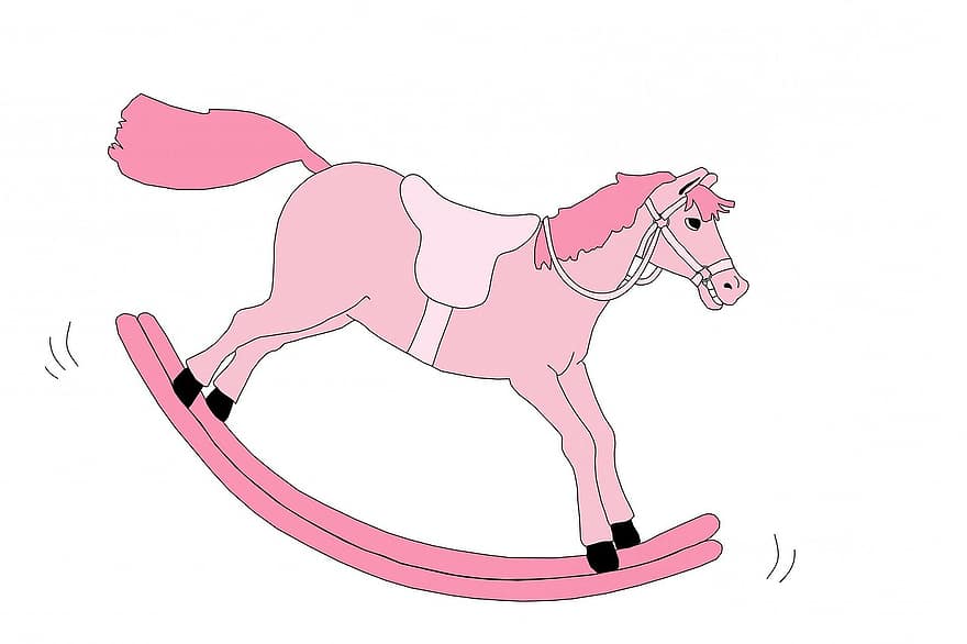 kuda goyang, kuda, berwarna merah muda, imut, seni